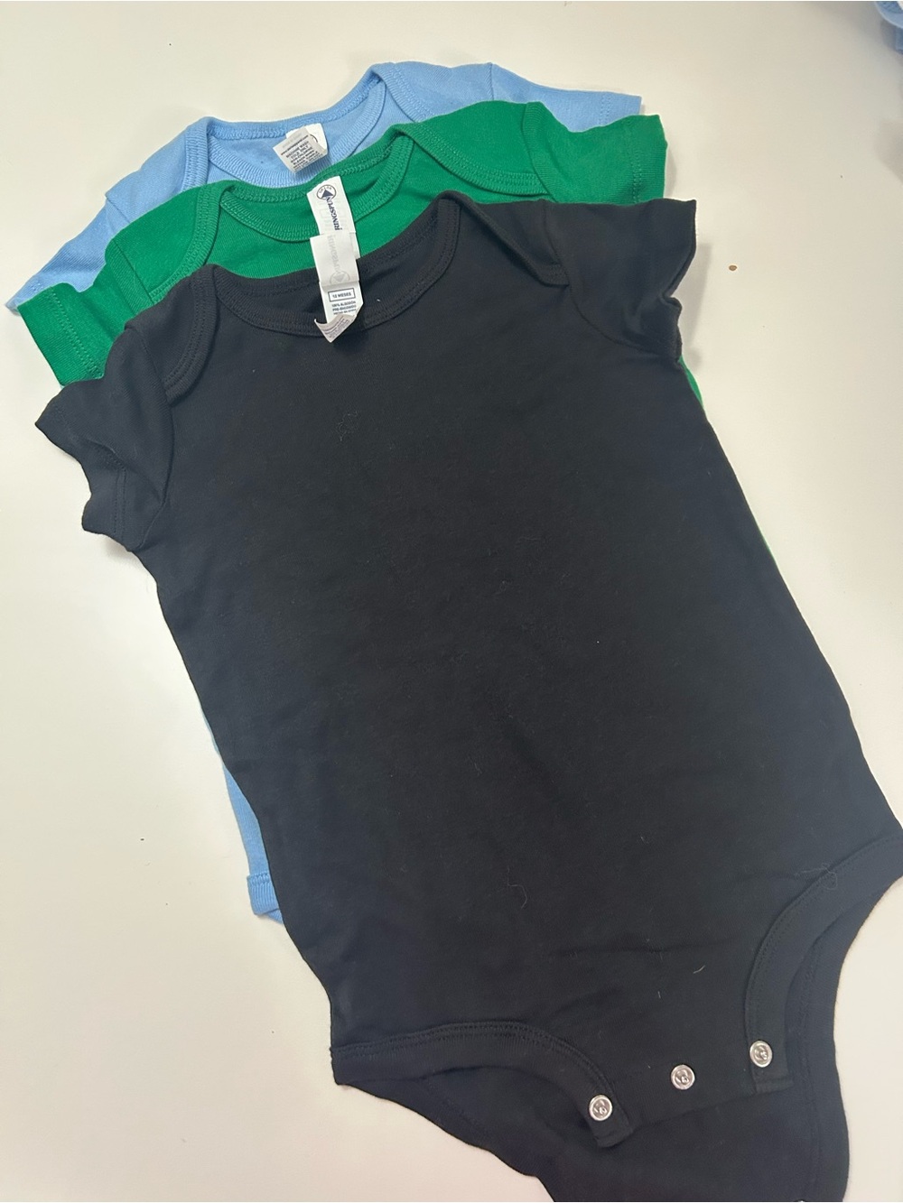 Baby Bodysuit 3-Pack Green, Blue & Black New